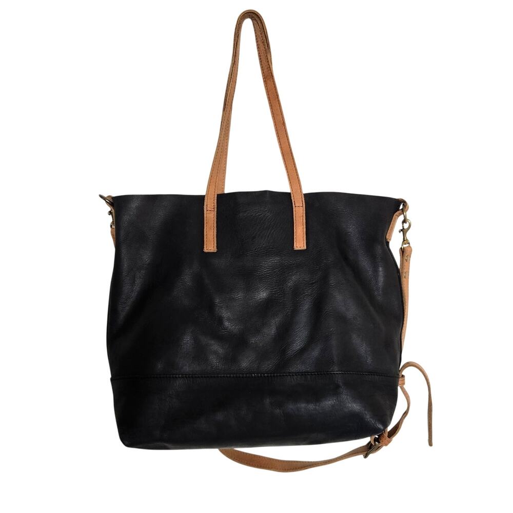 ABLE Black Leather Medium Tote Bag Tan Straps Crossbody